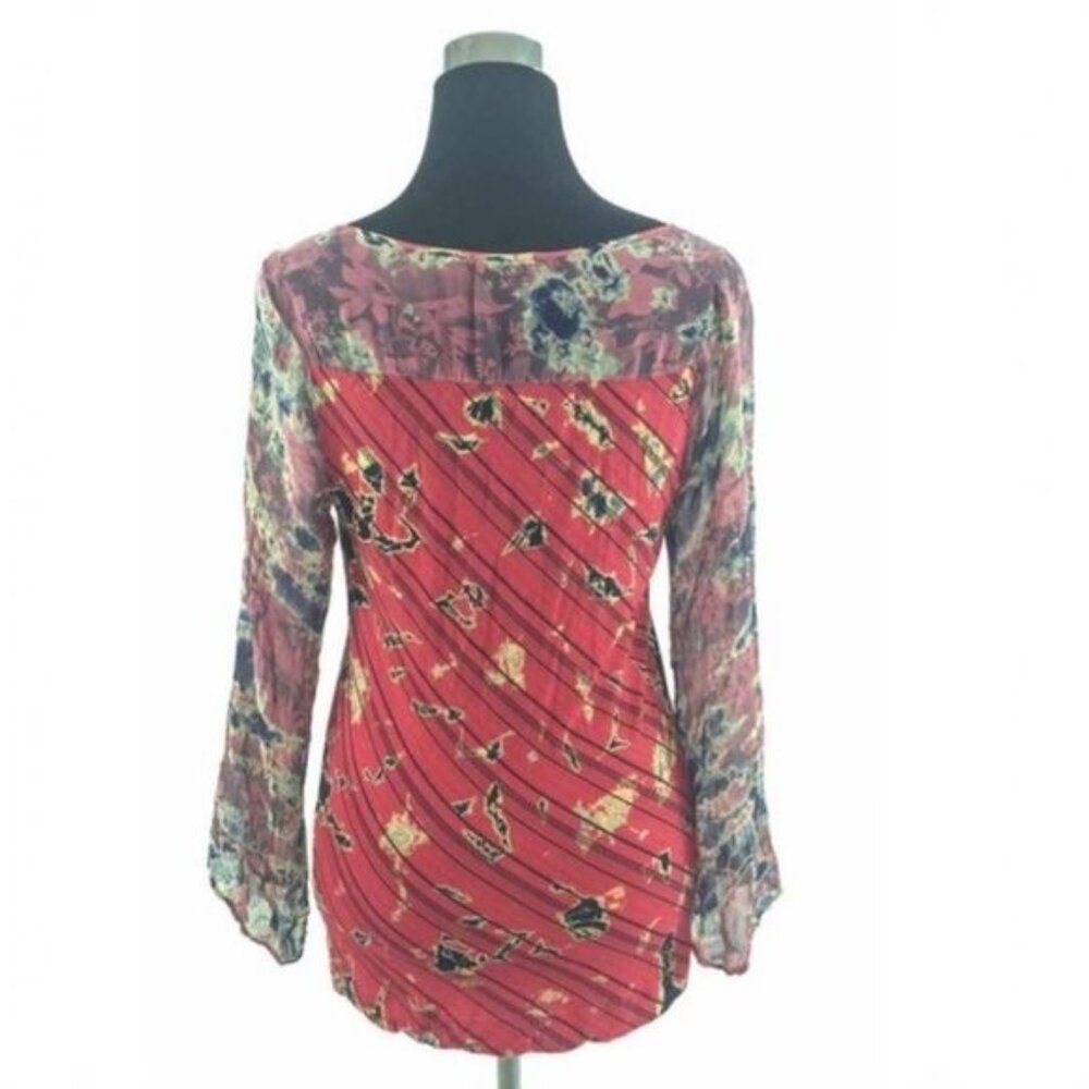 Vintage 90s Language Silk Scoop Neck Long Sleeve Top Boho Grunge Y2K Indie Retro - Picture 4 of 8
